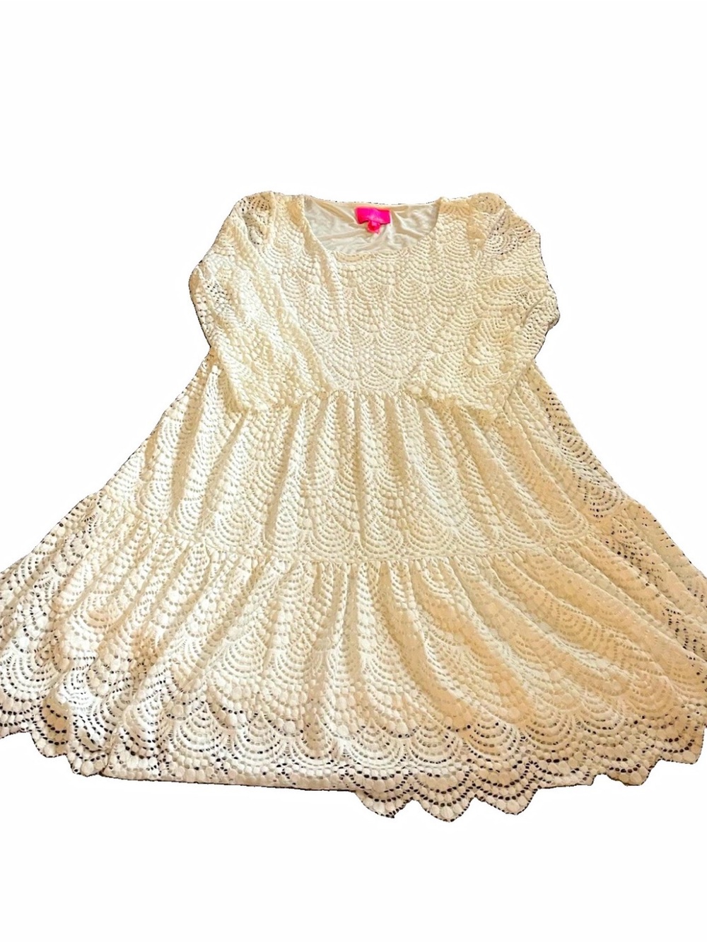 Lilly Pulitzer Geanna Dress Resort White Scalloped Shell Lace Size L.